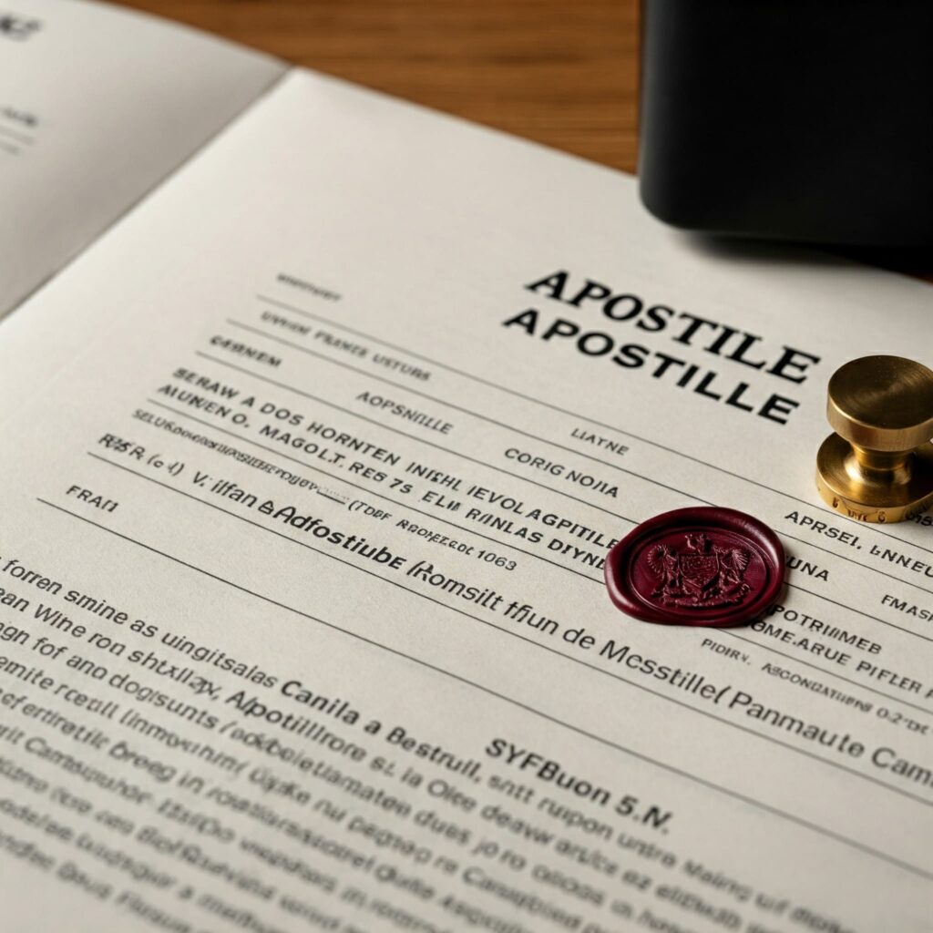 Close-up of official documents with WIC Idiomatic Translation Services’ certified translation seal.